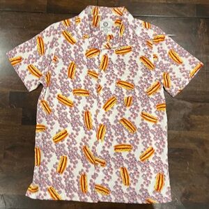 Hot Dog Themed 4th of July Button Up Short Sleeve Shirt Men’s Size S